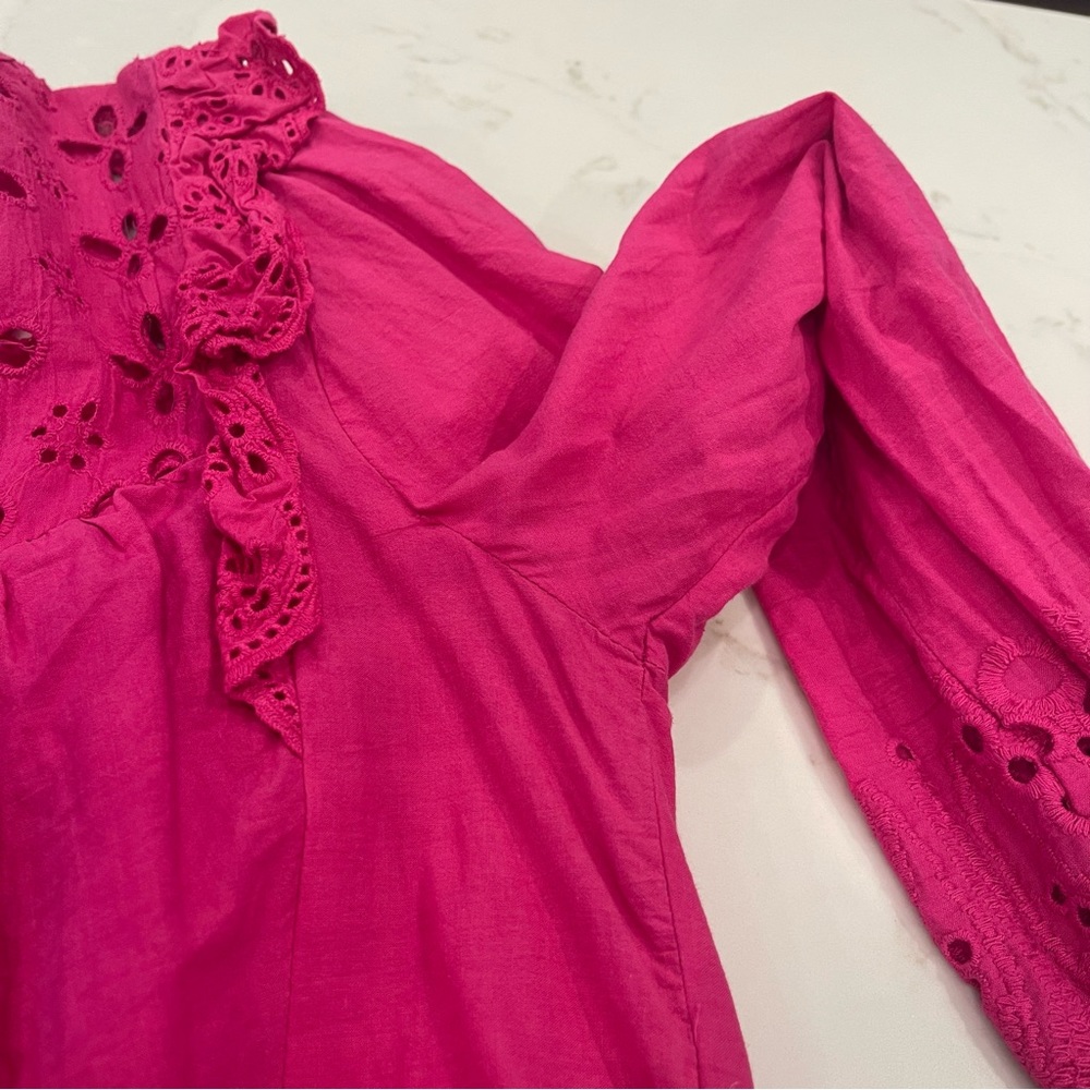 NWOT Jennifer & Grace hot pink eyelet long sleeve blouse - Picture 7 of 16